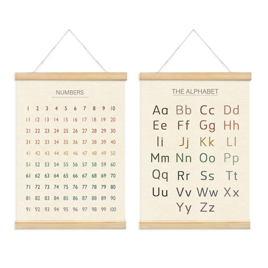 Lacama Educational Charts & Posters Hanger Frame - Homeschool Supplies，ABCs 123s Kids Learning Educational Gift for Toddler Ages 2 3 4 5，Alphabet Poster For Toddlers，1-100 Number Chart