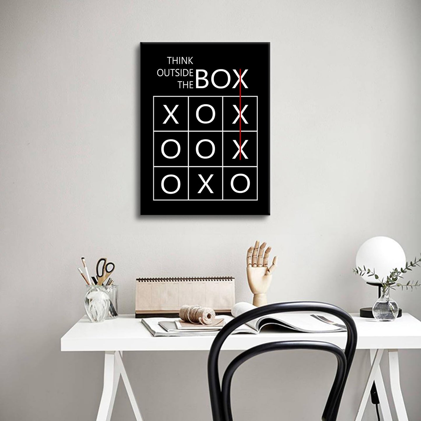 YSPCSUN Inspirational Office Decor Wall Art Think Outside The Box Canvas Print Entrepreneur Motivational Posters Creative Tic Tac Toe Painting For Men Workspace Ready To Hang 24x18 Inch