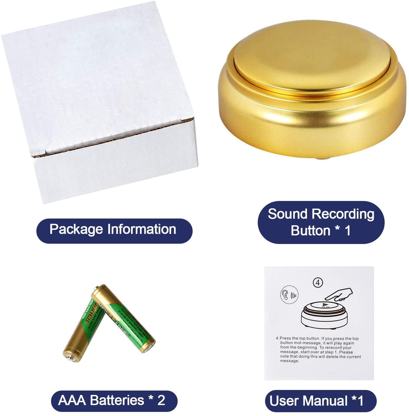 MOYEIKH Recordable Button Talking Buttons 30 Second Voice Recording Buttons -Sound Button -Easy Button for Classroom Game Buzzer Dog Buttons for Communication Gag Gift and Stocking Stuffer