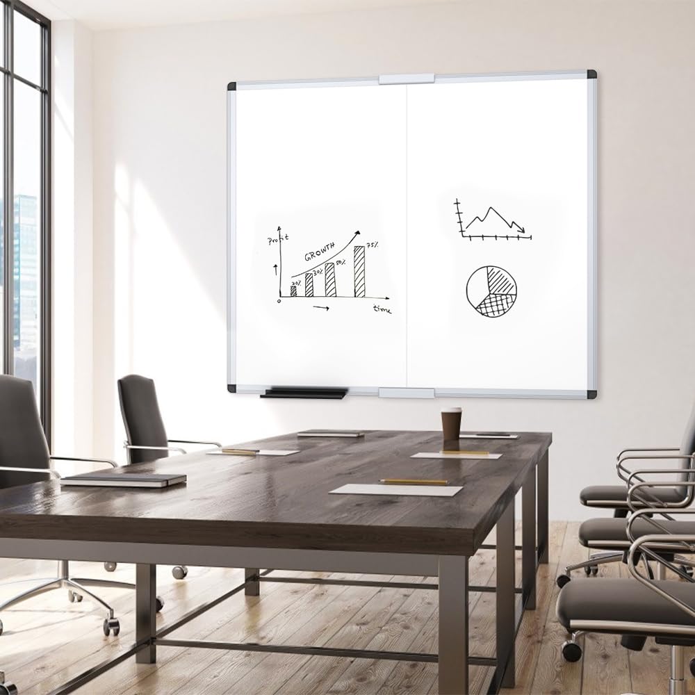 VIZ-PRO Magnetic Foldable Whiteboard, 48 x 48 Inches, Dry Erase Wall Mounted Board for School Office and Home