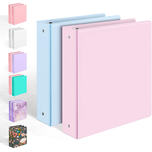 2 Pack BinderX Extra Durable 3 Ring Binder, 2 Inch Binder Round Ring, Fits 900 Sheets of 8.5x11 Paper, Customizable View Cover with Inside Pockets, Cute School Supplies for Girls, Pink & Blue