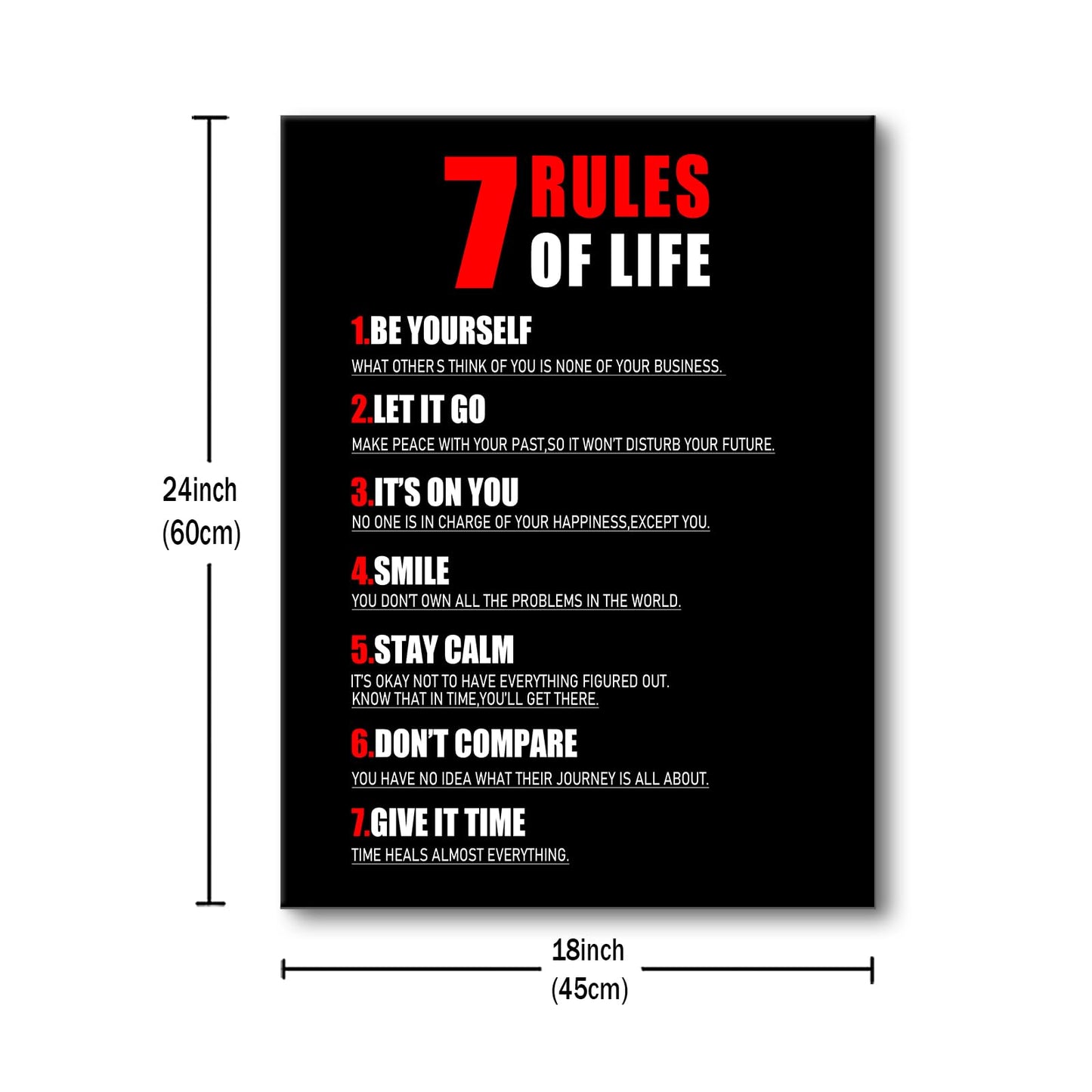 Motivational Canvas Wall Art 7 Rules of Life Inspirational Poster Print Positive Quotes Pictures Painting Artwork for Home Office Bedroom Living Room Wall Decor Ready to Hang [18''Wx24''H]