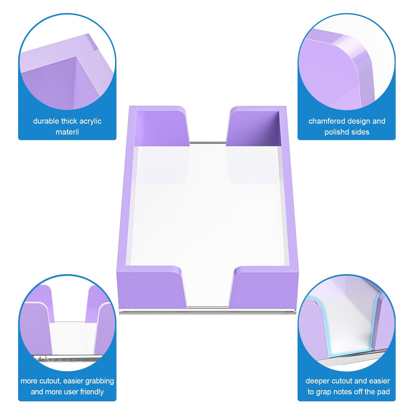 WINFFOR Acrylic Notepad Holder Dispenser - 4x6 in Sticky Note Memo Holder Self-Stick Note Pad Organizer (W/O Pads) Office Desk Accessories School Supplies, Purple