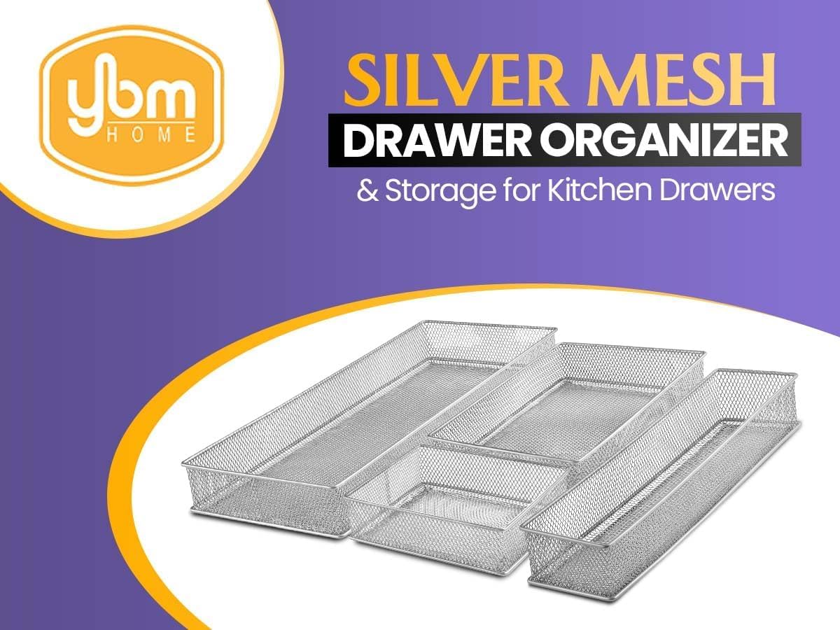 YBM HOME Silver Mesh Drawer Cabinet and or Shelf Organizer Bins, School Supply Holder Office Desktop Organizer Basket 1591s (1, 6x12x2 Inch)