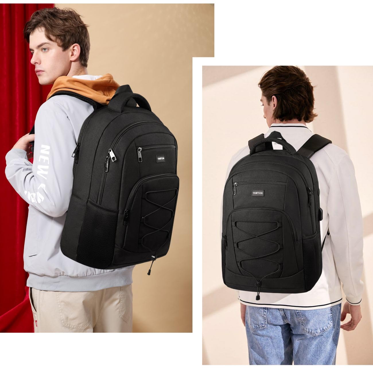 YAMTION School Backpack for Men and Women,College Bookbag Teens Laptop Backpack Schoolbag with USB Port for Students Work Business Office