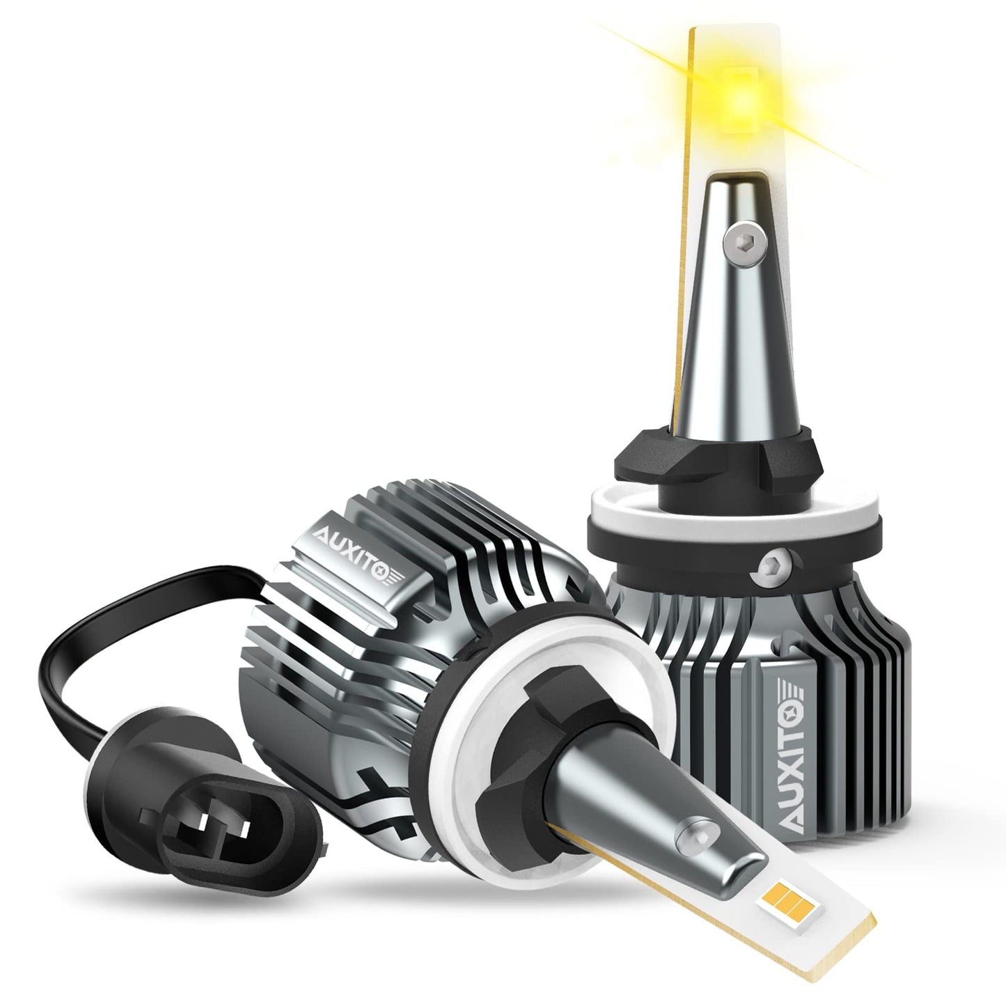 AUXITO LED Fog Light Bulbs, 3000K Amber Yellow, 30W 6000LM, Wireless, Plug and Play, 880/899 Size, Pack of 2