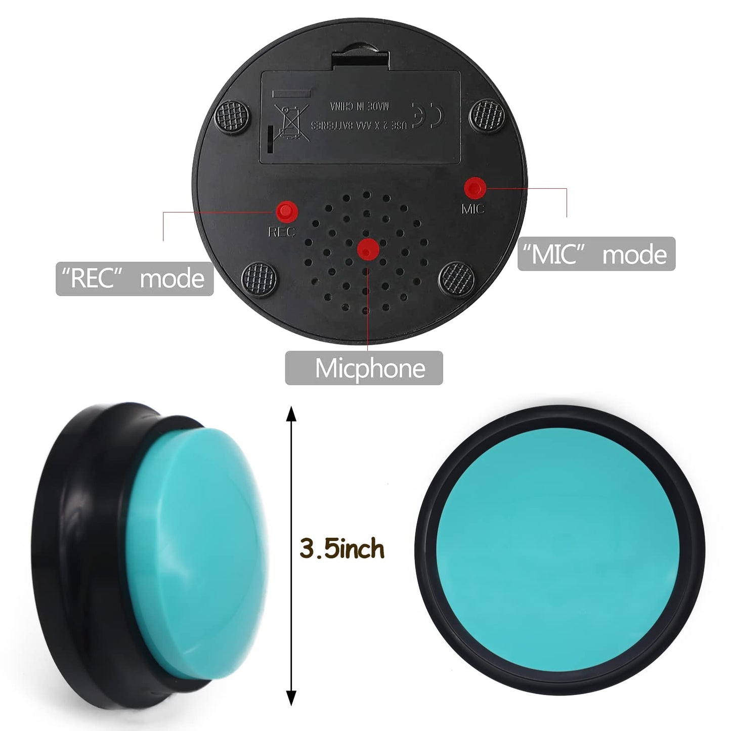 Voice Recording Button, Dog Buttons for Communication Pet Training Buzzer, 30 Second Record & Playback, Funny Gift for Study Office Home, 6 Packs