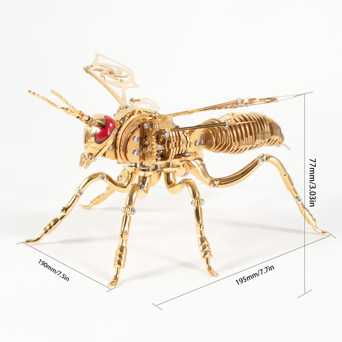 Gold-Plated Metal Bee Model Kit - 3D Stainless Steel Mechanical Insect Puzzle for Adults - Steampunk Bionic Wasp Sculpture - Executive Desktop Art and Stress Relief Gift（Bee-Gold）
