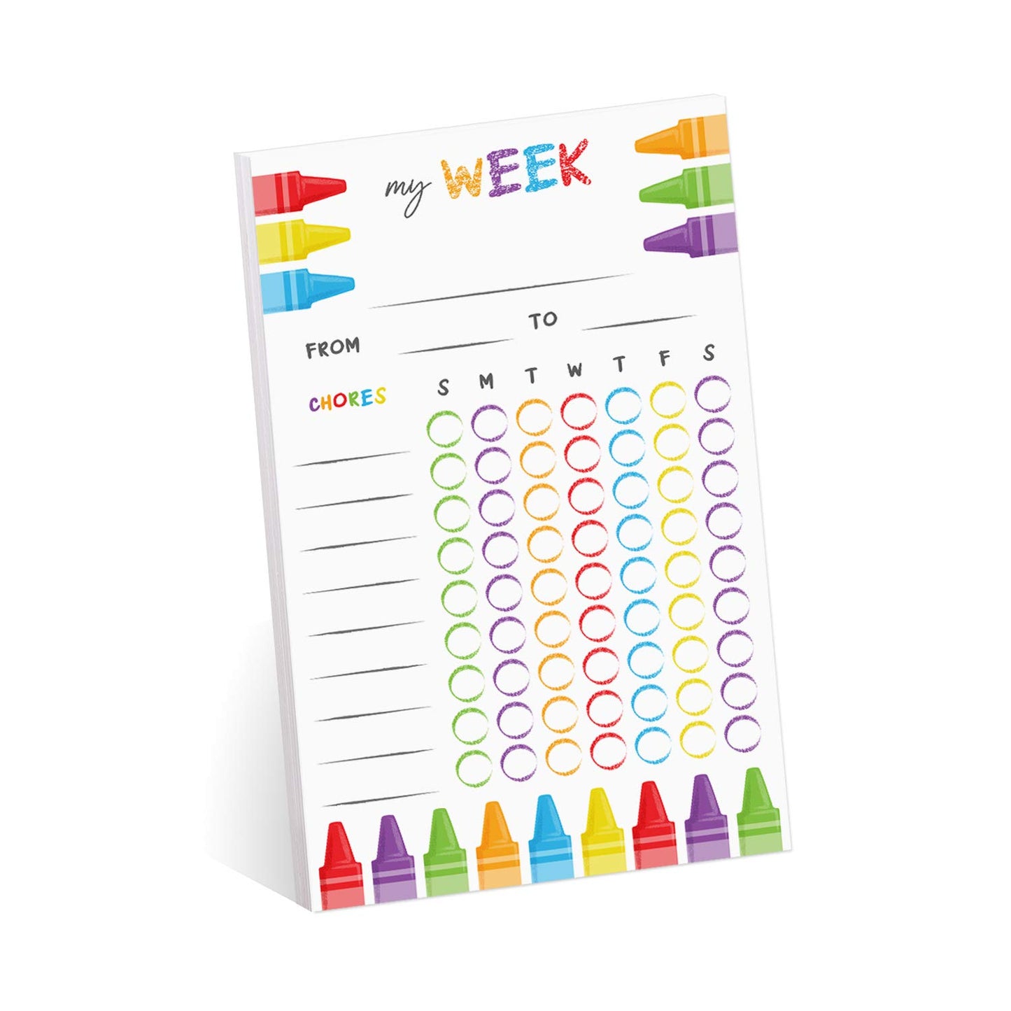 Cheerful Crayon Design Weekly Chore Chart / 6" x 10" Sticky Note Fill in Task List/Fun Week Assignment List