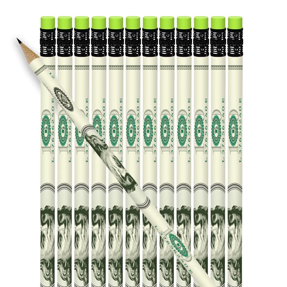 ArtCreativity $100 Bill Pencils - Set of 24 Fun Money Pencils with Erasers, Birthday Party Favors, Goody Bag Fillers & Classroom Teacher Supplies