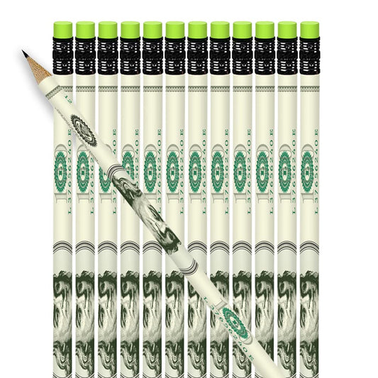 ArtCreativity $100 Bill Pencils - Set of 24 Fun Money Pencils with Erasers, Birthday Party Favors, Goody Bag Fillers & Classroom Teacher Supplies