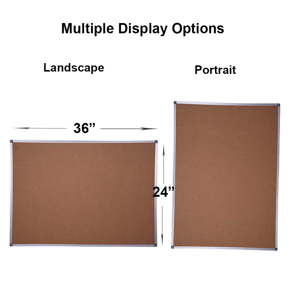 2-Pack Cork Board 36 x 24 Inch, Aluminum Frame Bulletin Board for Walls, Large Self-Healing Vision Board for Office, School, and Home, Hanging Notice Board with 10 Push Pins (3x2 Ft)