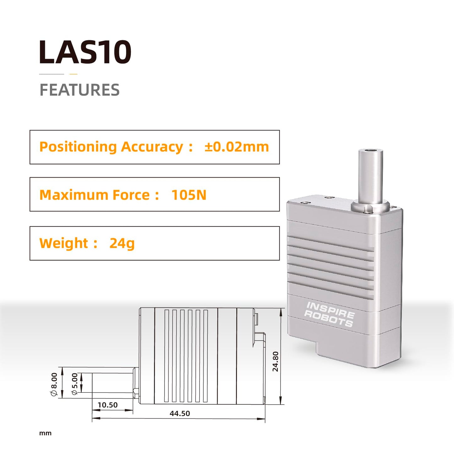 INSPIRE ROBOTS LAS High Precision Micro Linear Servo Actuator,Stroke 10mm,Force 23.6lbs(105N), Drive&Control Integrated| for Robotics,Industrial Automation,Biomedical Instrument,Education|LAS10-021D