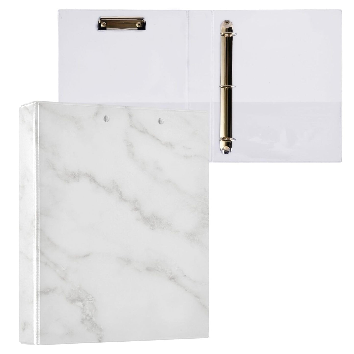 Marble Round Ring Binders 1.5 Inch White 3 Ring Clipboard Binder for Office School Work Supplies File Folder Document 200 Sheet Capacity Easy Open