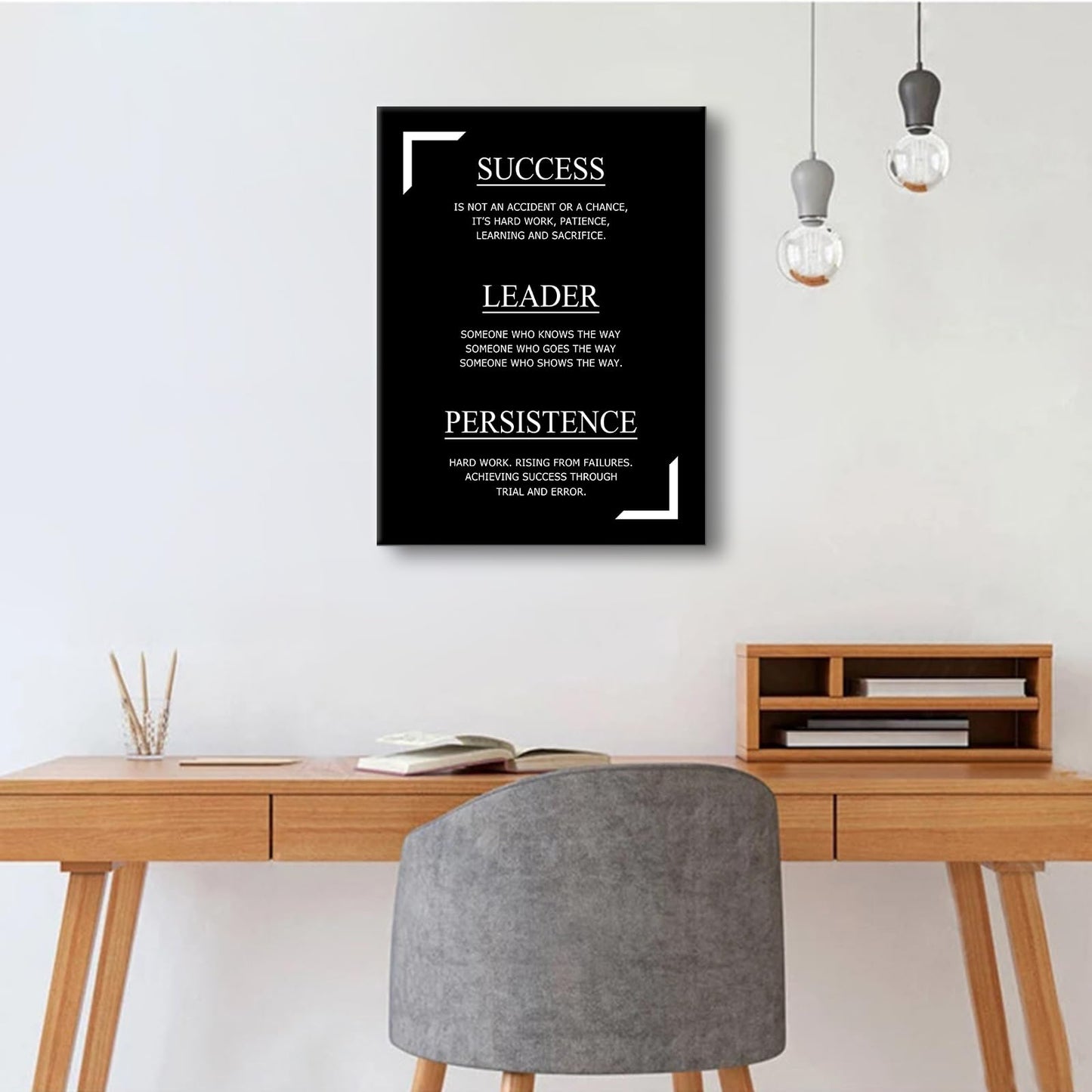 Inspirational Canvas Wall Art Success Leader Persistence Office Poster Print Motivational Picture Painting for Living Room Class Room School Wall Decoration Stretched and Framed [18''Wx24''H]