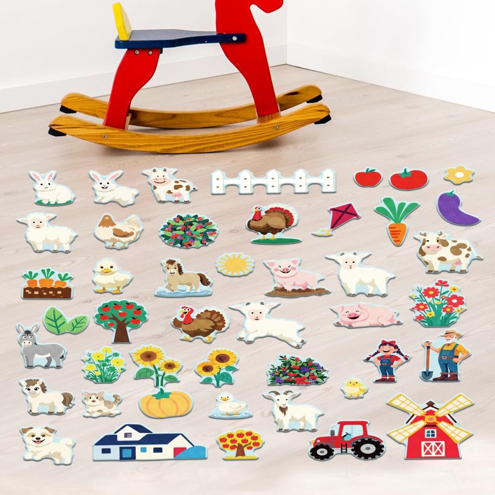 BEUNITONE 45-Pcs Zoo Farm Animal Felt Storyboard with Felt Background fabric-11 x 9 inches Flannel Board Stories for Interactive Storytelling Play Activity Kits-Elephant,Panda,Giraffe,Lion,Tiger