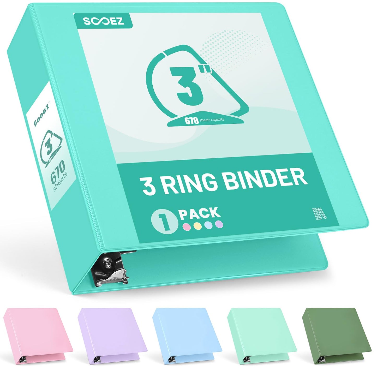 Sooez BinderX Extra Durable 3 Inch 3 Ring Binder, D-Ring Large Binder, Holds 670 Sheets of 8.5x11 Paper, Customizable View Cover with 2 Inside Pockets, Heavy Duty 3 Ring Binder for School, Teal