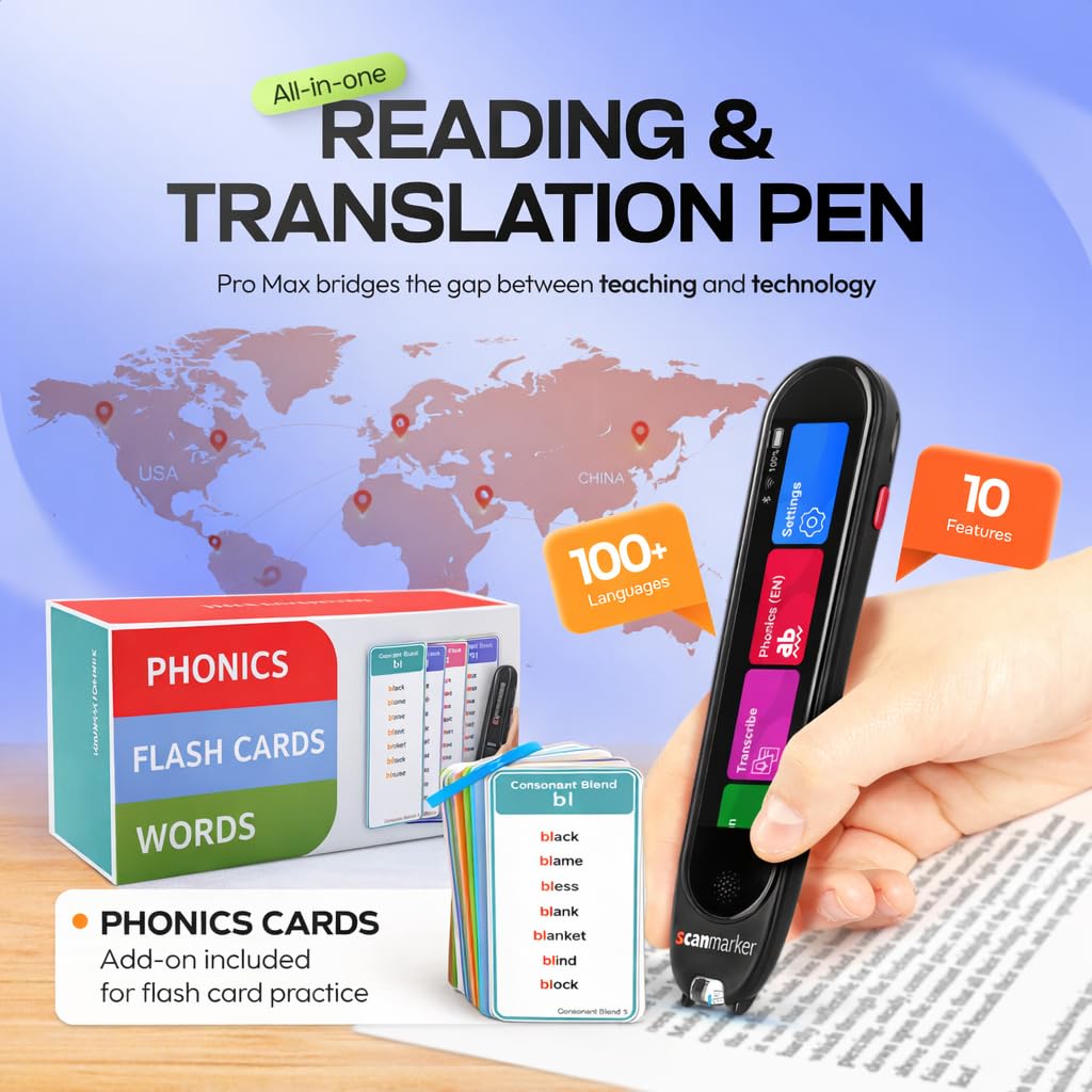 Scanmarker Max Reading Pen + Phonics Cards Bundle | Designed for Classroom Support with Phonics Assistance, Lock Function and Assistive Web App