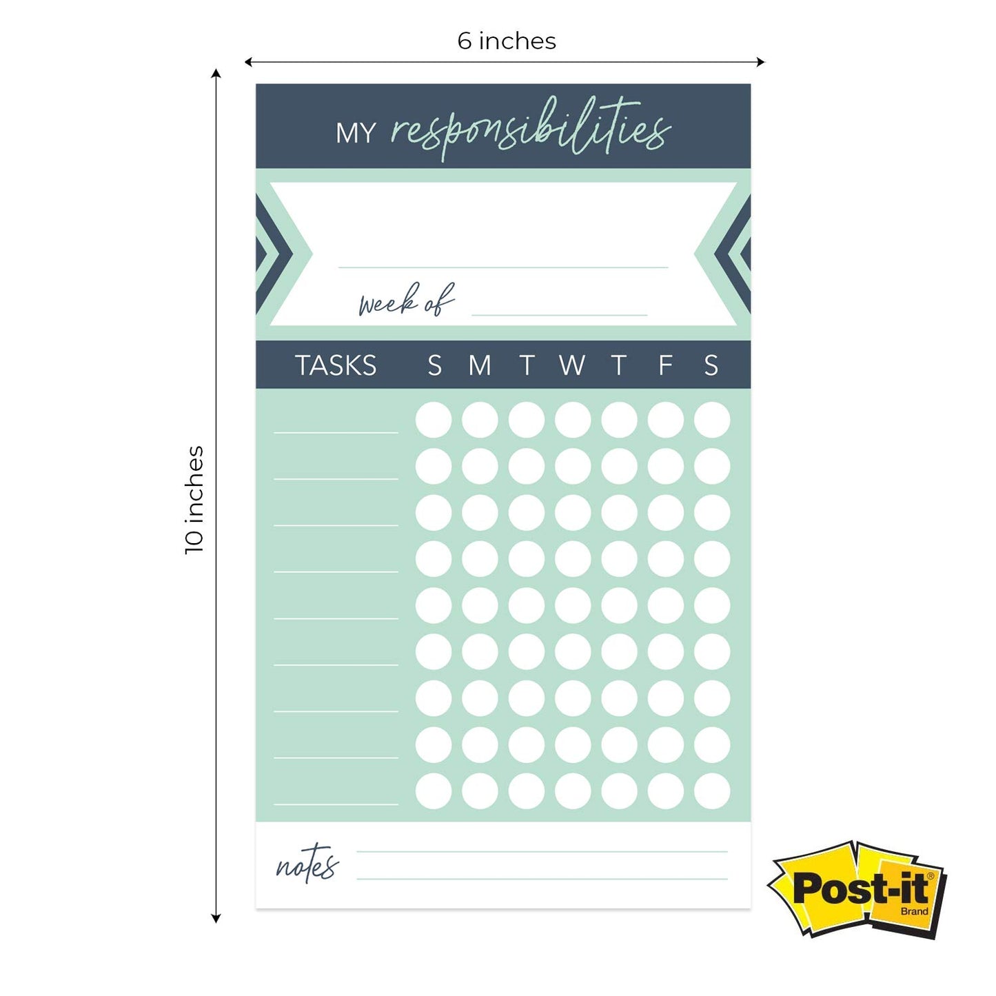 Modern Weekly Chore Chart / 6" x 10" Sticky Note Fill-in Task List/Homeschool Task Assignment List