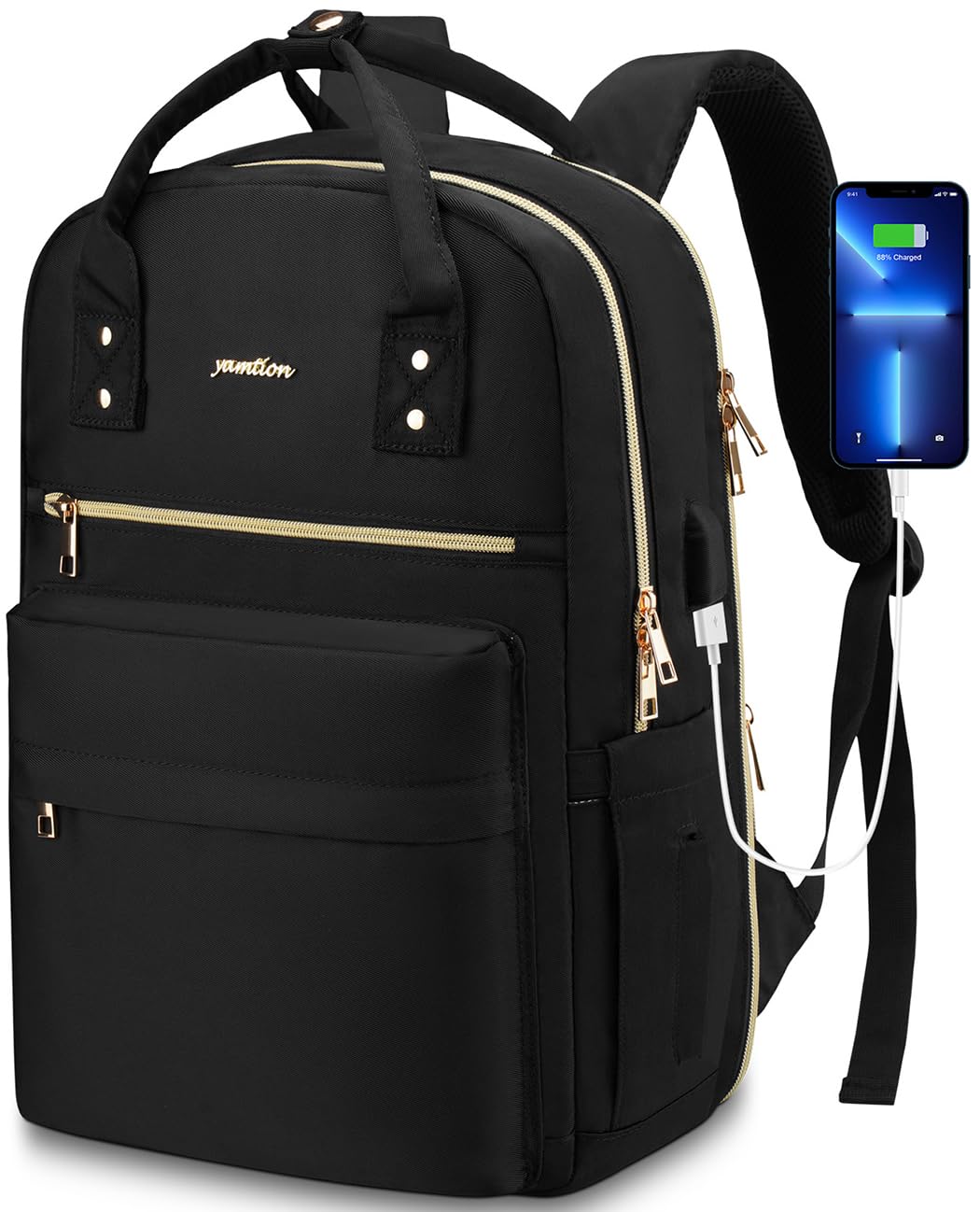 YAMTION Laptop Backpack for Women Bookbag School Backpack with Charger,Aesthetic Computer Backpacks for High School Teen Girls Office College Students Nursing Work,Mochila Mujer,Beige