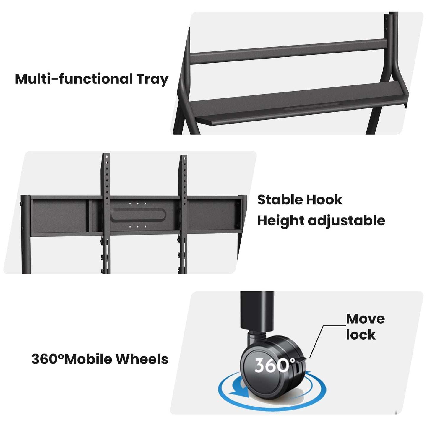 KEINONE 75"- 85" Smart Board Stand for Interactive Whiteboard, Mobile Stand with Four Lockable Wheels, Stable and Easy to Move for Home Office School Classroom, Black