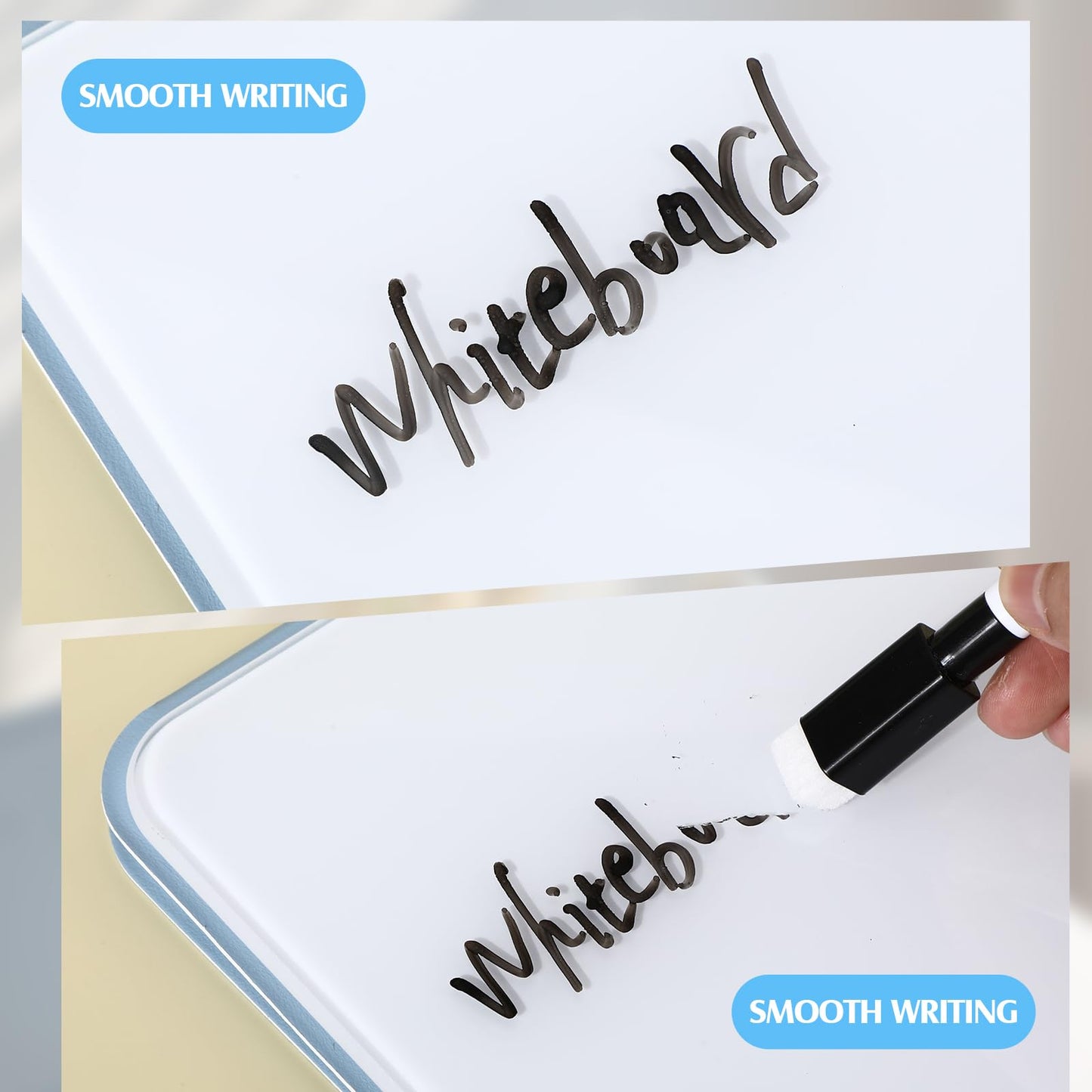Dunzoom 2 Sets 4 Pcs Small Glass Desktop Whiteboard with Reversable Stand 8x6 Inch Mini Dry Erase White Board Easel with 2 Markers Reusable Desk Notepad for Home Office School Supplies (Blue)