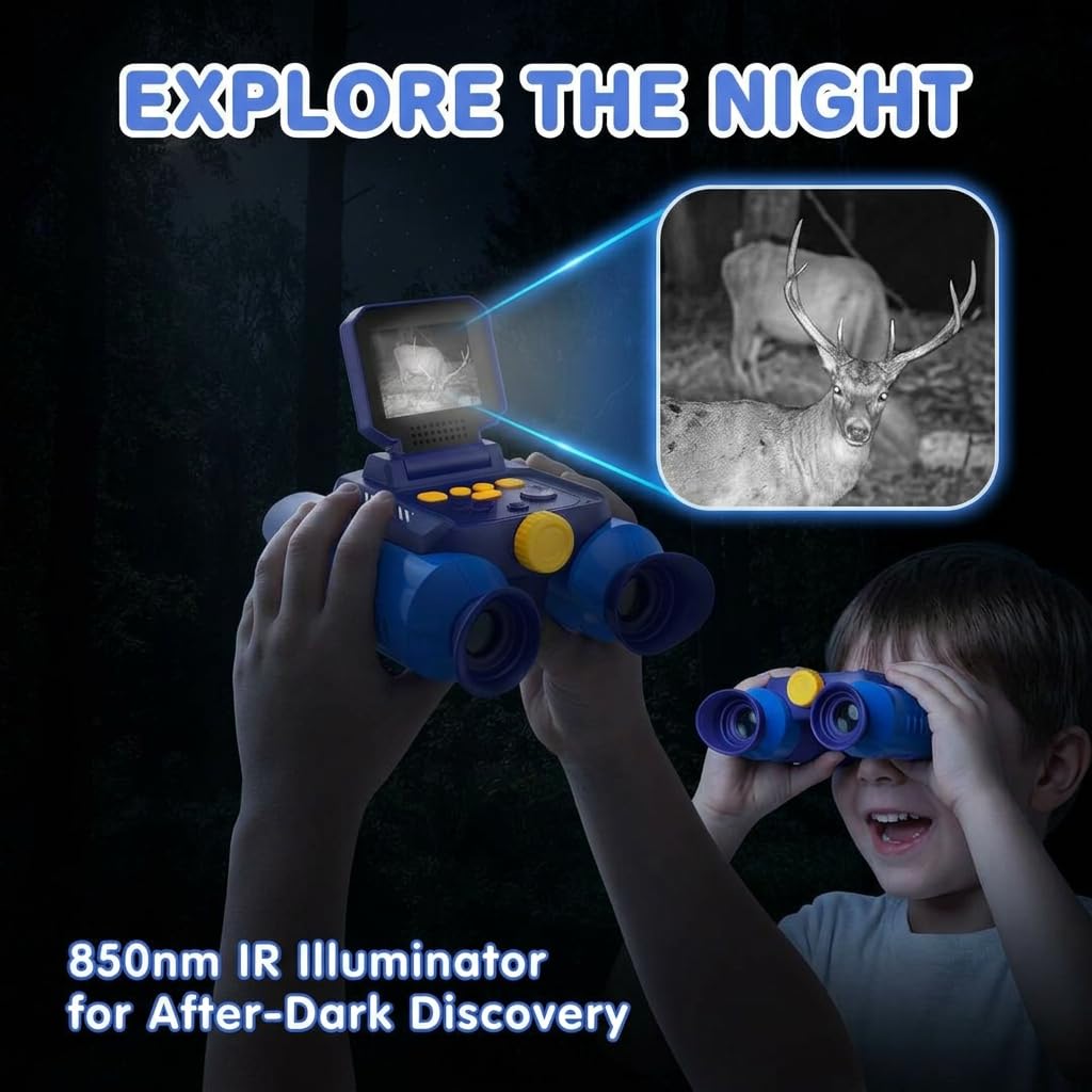 OAEBLLE Kids Binoculars with Night Vision Camera, 10X Zoom Digital Adventures Telescope with 2.4" IPS Screen, Nature Explorer STEM Toys for Bird Watching Camping, Gifts for Boys Girls Age 4-12 - Azure