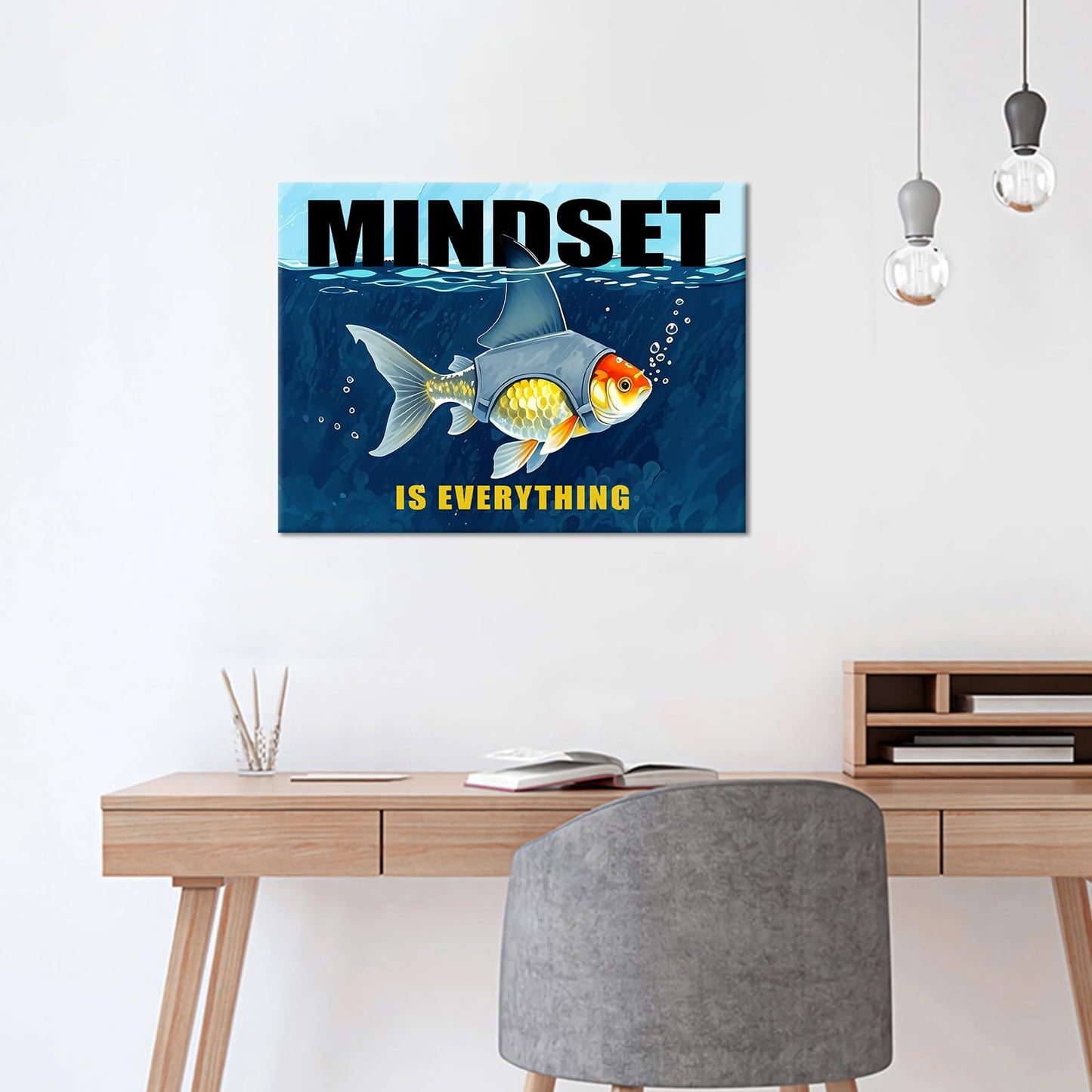 YSPCSUN Inspirational Wall Decor Mindset Is Everything Shark Fin Goldfish Canvas Prints Framed Motivational Posters For Gym Living Room Home Office Growth Mindset Art Professional Gifts 18x24 Inch