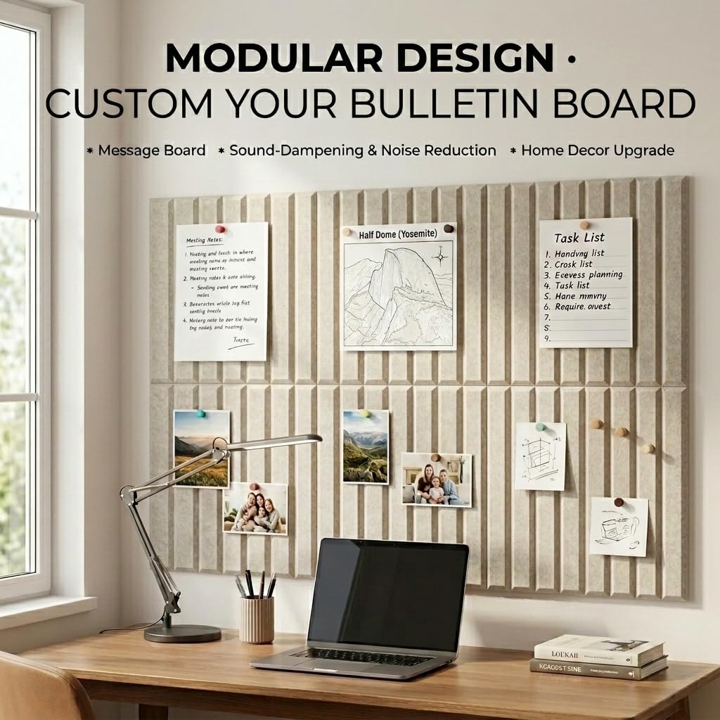 LOUKAII 0.47" Extra Thick Felt Bulletin Board, 6 Pack 36"x24" Large Pin Board with 50 Push Pins & 30 Removable Adhesive Tabs, No-Warp Wall-Friendly Display for Home Office Classroom, Oatmeal