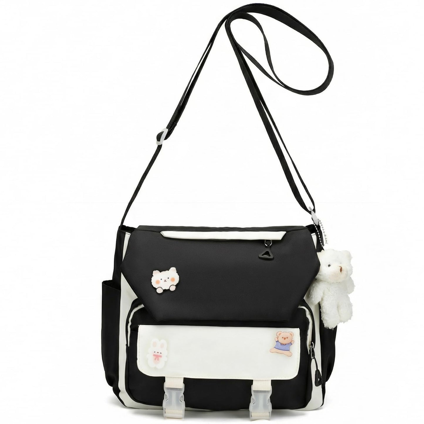 PRLINJSK Cute Messenger Bag, Kawai Purse Gift for Teen Girls Women, Crossbody Shoulder Tote Bags with Accessories