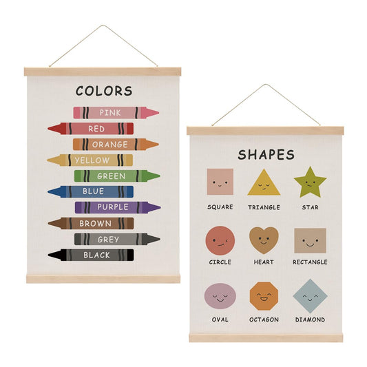 Cute Color Shape Poster Hanger Wall Decor, Toddler Learning Posters, Educational Posters Homeschool Supplies, Wall Art Wall Hanging Banner Living Room Baby Room Classroom Nursery Decor