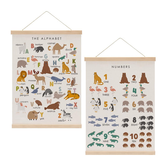 Cute Animal Number Chart Alphabet Poster Hanger, ABC Chart Wall Decor, Toddler Learning Posters, Educational Posters Homeschool Supplies, Wall Art Wall Hanging Banner Home Baby Room Nursery Decor