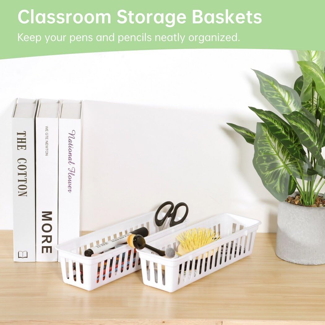 Lnrueg 20 PCS Classroom Storage Baskets, 10.2 x 3.1 x 2.4 inches,Plastic Classroom Pencil Organizers, Pencil and Pen Organizer Baskets, Durable PP Storage Trays for Home School Office Supplies