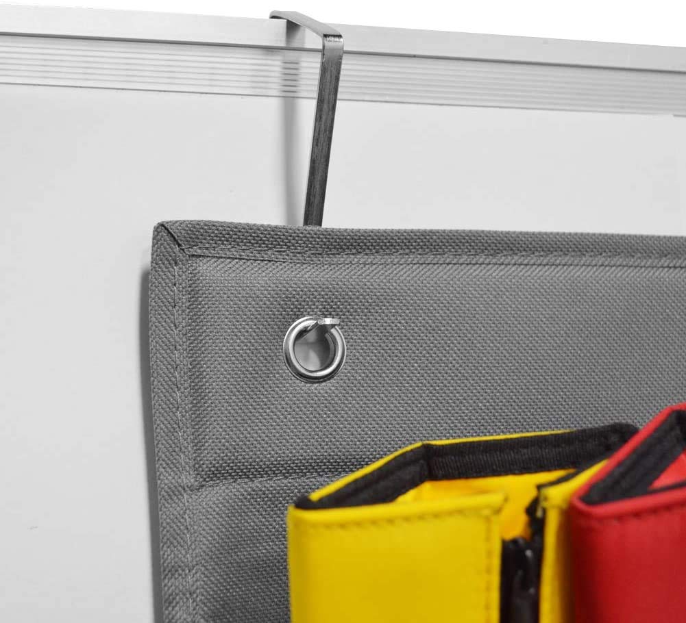AUVCAS Hanging Wall File Organizer for Office - Over Door Wall Hanging Folder Holder & Classroom Pocket Document Organizer, Paper Mail Storage Rack with 4 Large Pockets,Gary