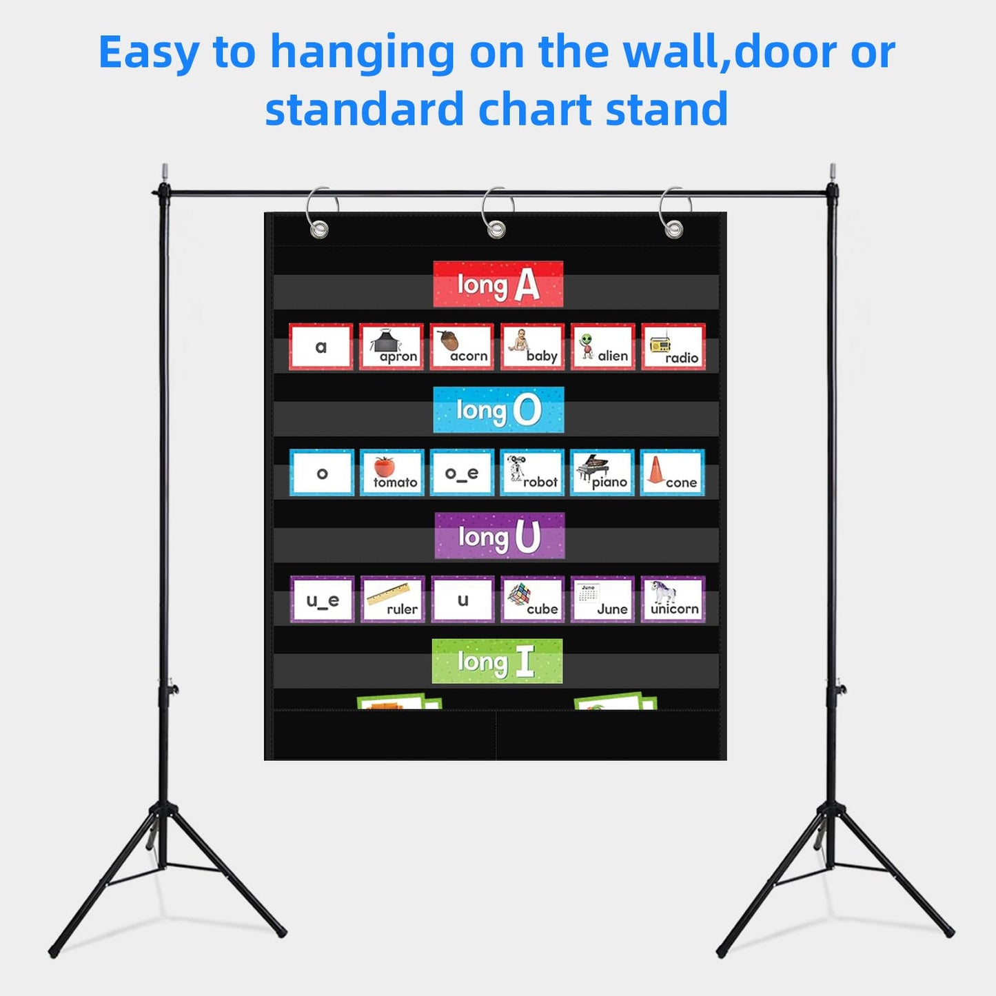 ANCOMEDO 7+2 Pockets Standard Pocket Chart, Clear 7 Pockets Words Chart with 2 Extra Storage Pocket for Classroom Home Office Use,Large Size:33.2”x 28” Letter Cards, Word Wall and Sentence Strips.
