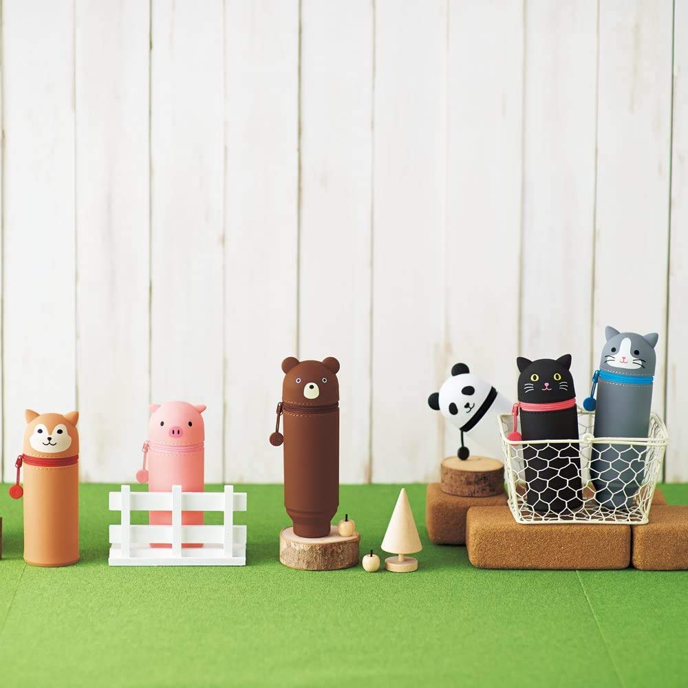 LIHIT LAB Kawaii Japanese Pig Stand Up Pencil Case For School Office College, Cute School Supplies, Animal Pen Holder Pouch Holder Teen Girls, Travel Cosmetics Storage, Artist Pencil Case (A7712-5)