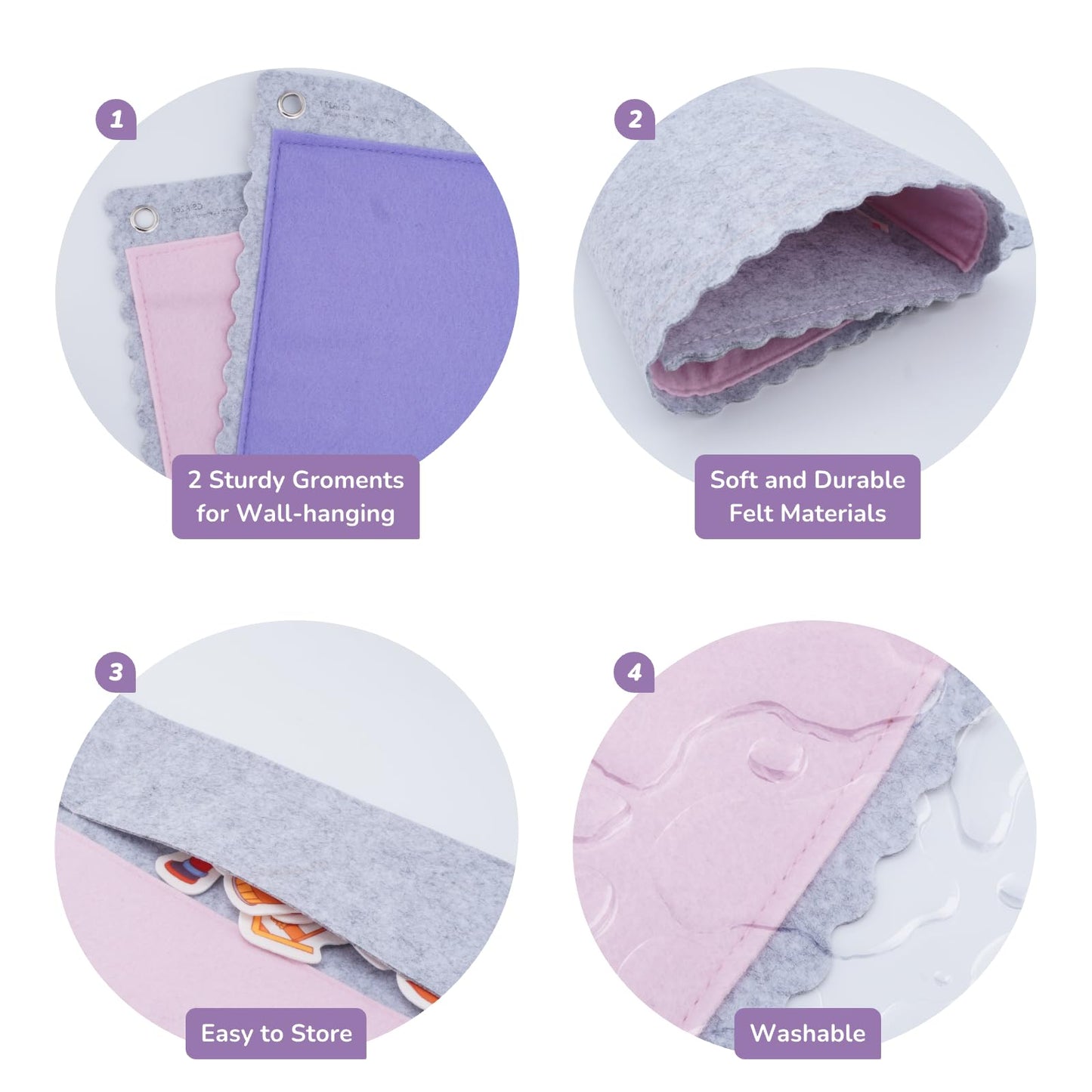 CHEFAN 2 PCS Felt Board for Toddlers Large Flannel Board for Wall, Felt Stories Learning Board with 2 Storage Pocket for Preschool Classroom and Daycare, 32 * 22 Inch, Pink and Purple