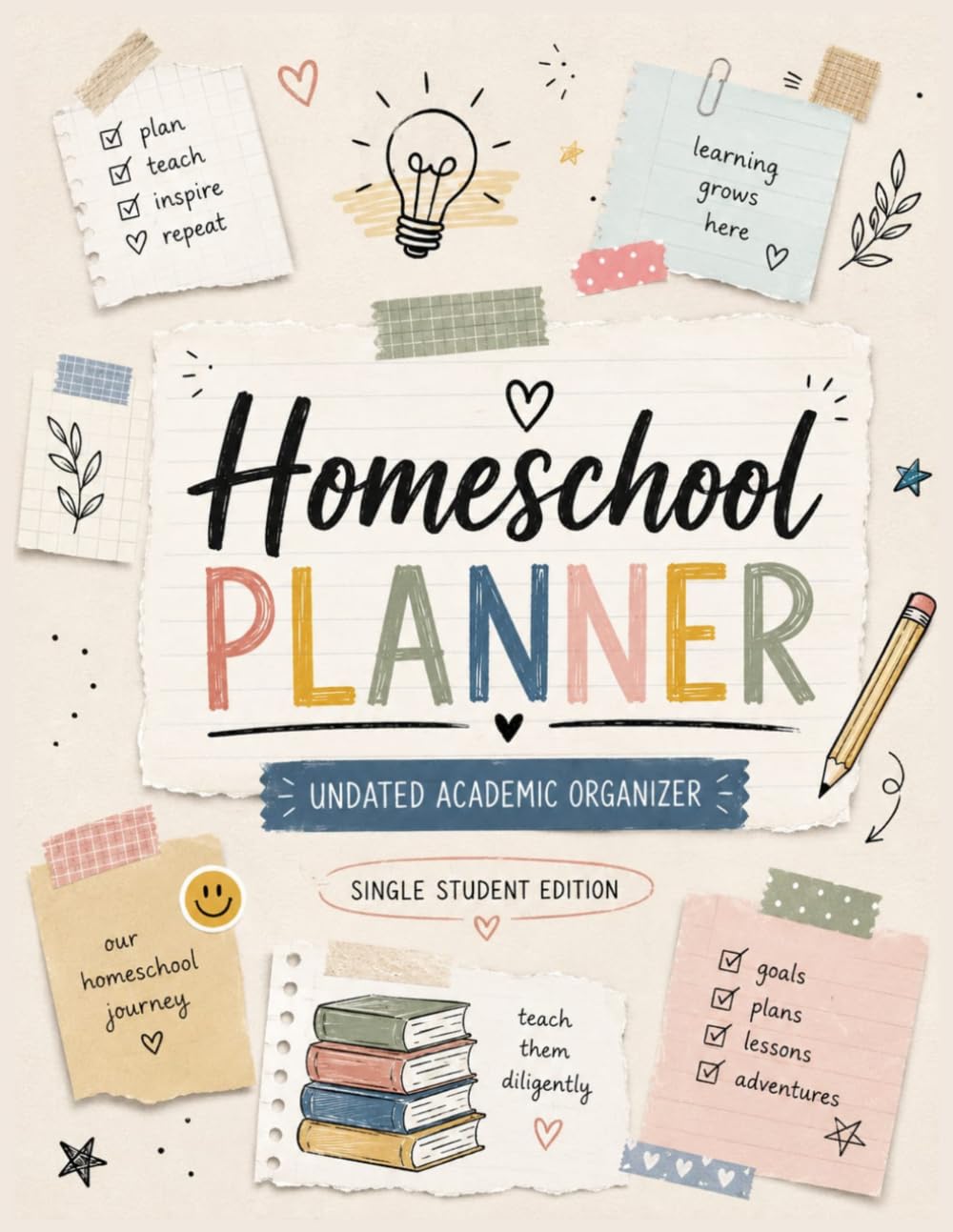 Homeschool Planner: Undated Academic Planner for One Student: 12-Month Homeschool Organizer with Weekly Lesson Planning, Attendance Logs, Reading ... Trip Pages, Grade Tracker, and Notes Sections