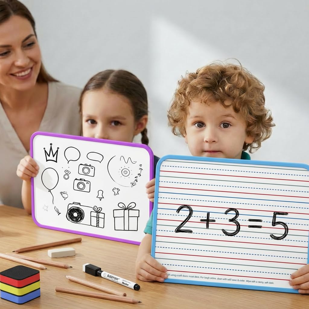 Magnetic Dry Erase Boards 6 Pack for Kids, Double Sided Small Whiteboard Lap Boards 9x12, Lined & Blank Magnetic White Boards for Classroom, Homeschool, Students & Teachers