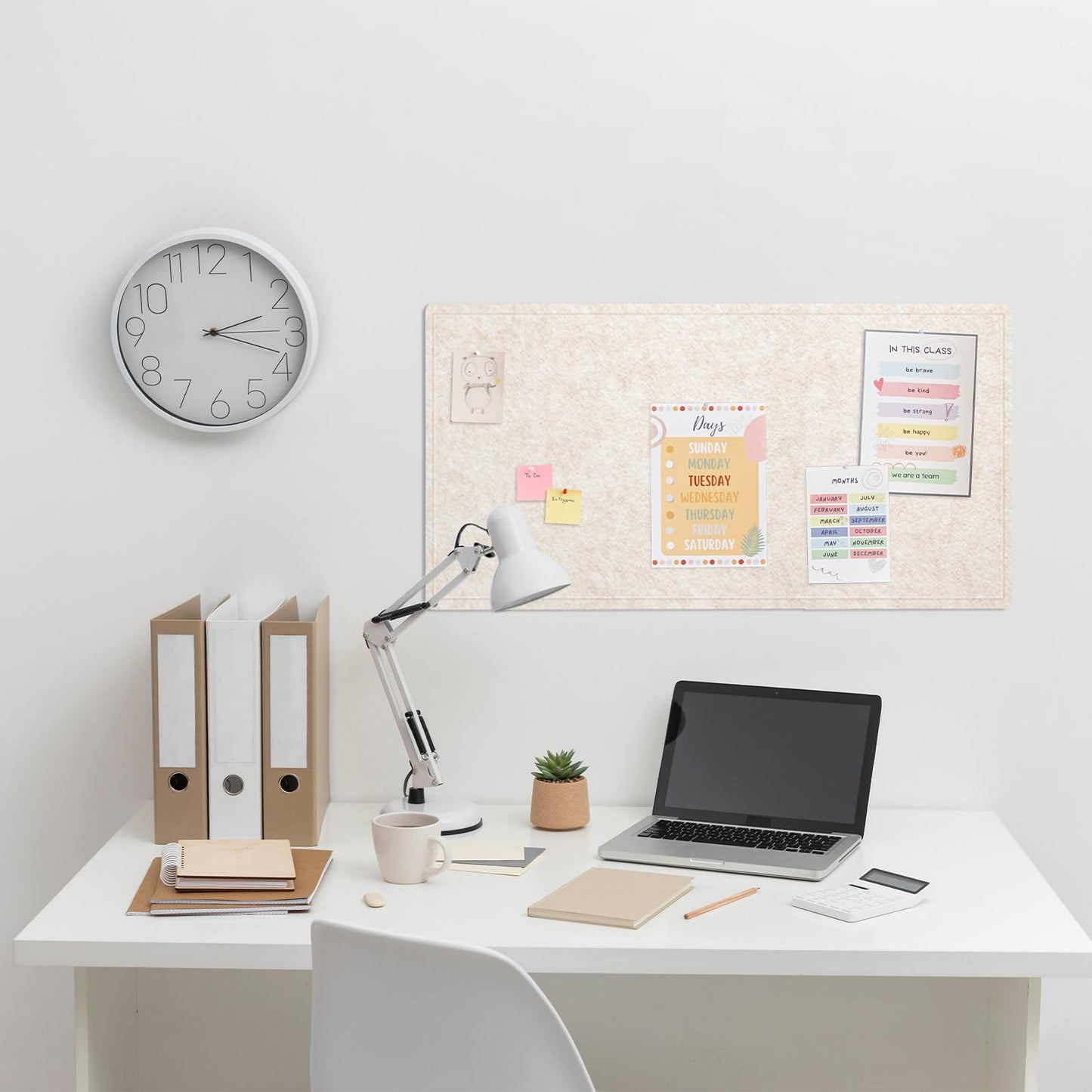 Lightomorrow Bulletin Board, 35 x 17 1/2 inches Felt Board - Decorative Pin Board, Cork Board Alternative for Wall, Foldable Self-Adhesive Vision Board Prayer Board with 20 Pushpins - Oatmeal