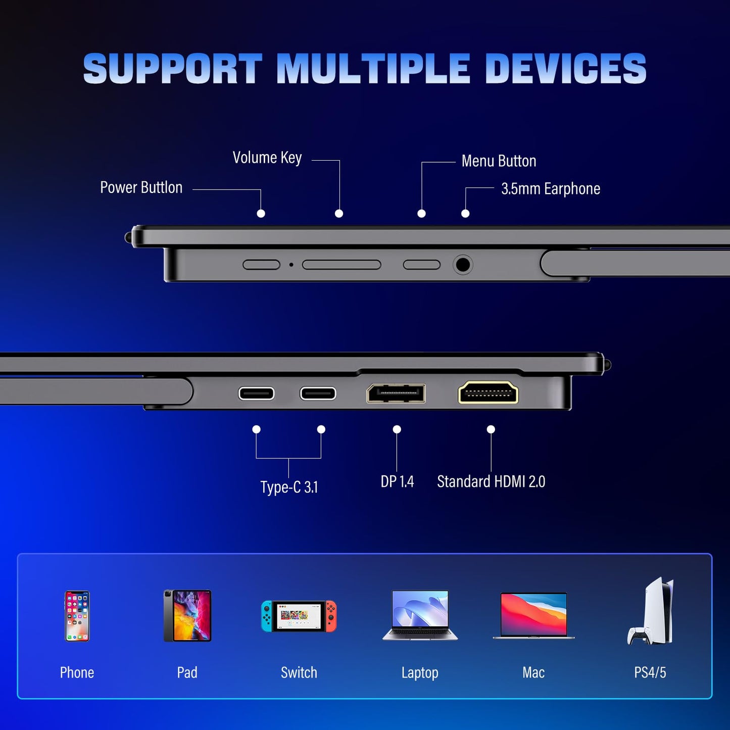 InnoView 2K Portable Monitor for Laptop 18.5" 2560x1440p QHD 120Hz 100% sRGB USB-C Standard HDMI Gaming Monitor,HDR Travel External Second Screen for Laptop, PC, Game Consoles