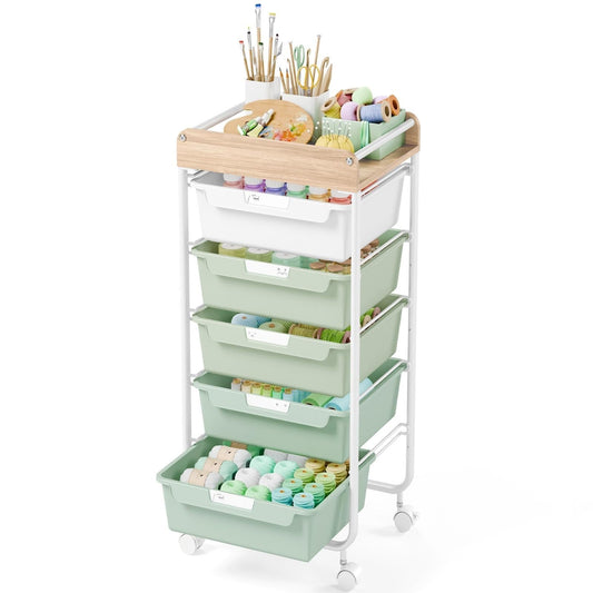 APEXCHASER Utility Cart with 5 Drawers,Rolling Storage Cart for Crafters Artists Kids Teacher Student Storage Arts Crafts & Sewing Study Supplies in Craft Room Dorm Classroom Kids Room-Green