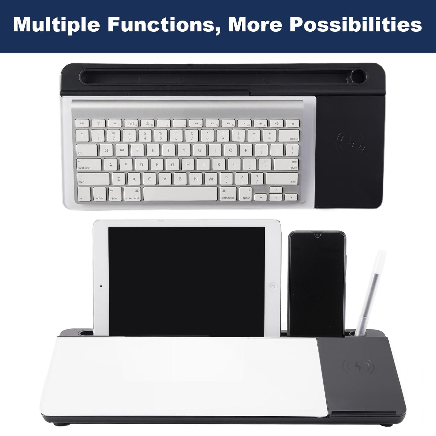 Small Glass Desktop Whiteboard Dry-Erase-Board - Computer Keyboard Stand with Wireless Charger White Board Surface Pad with Drawer, Desk Organizers with Accessories for Office, Home, School Supplies