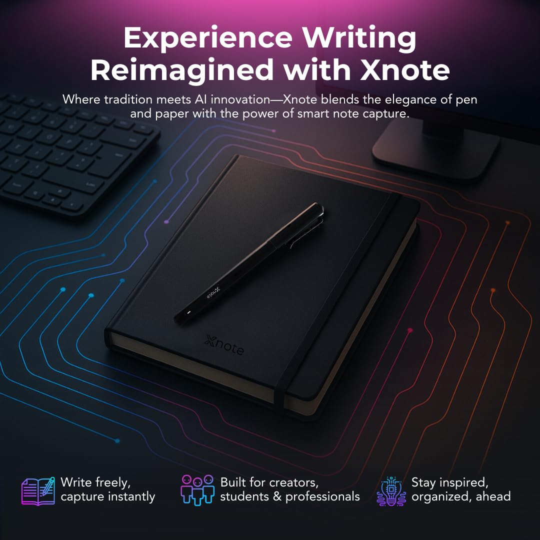 XNote Smart Pen & Notebook Starter Set – AI-Powered Digital Note Taking, Real Paper Writing Syncs to App, Bluetooth Smart Notebook, 17-Hr Battery, Official Bundle with 5 Ink Refills