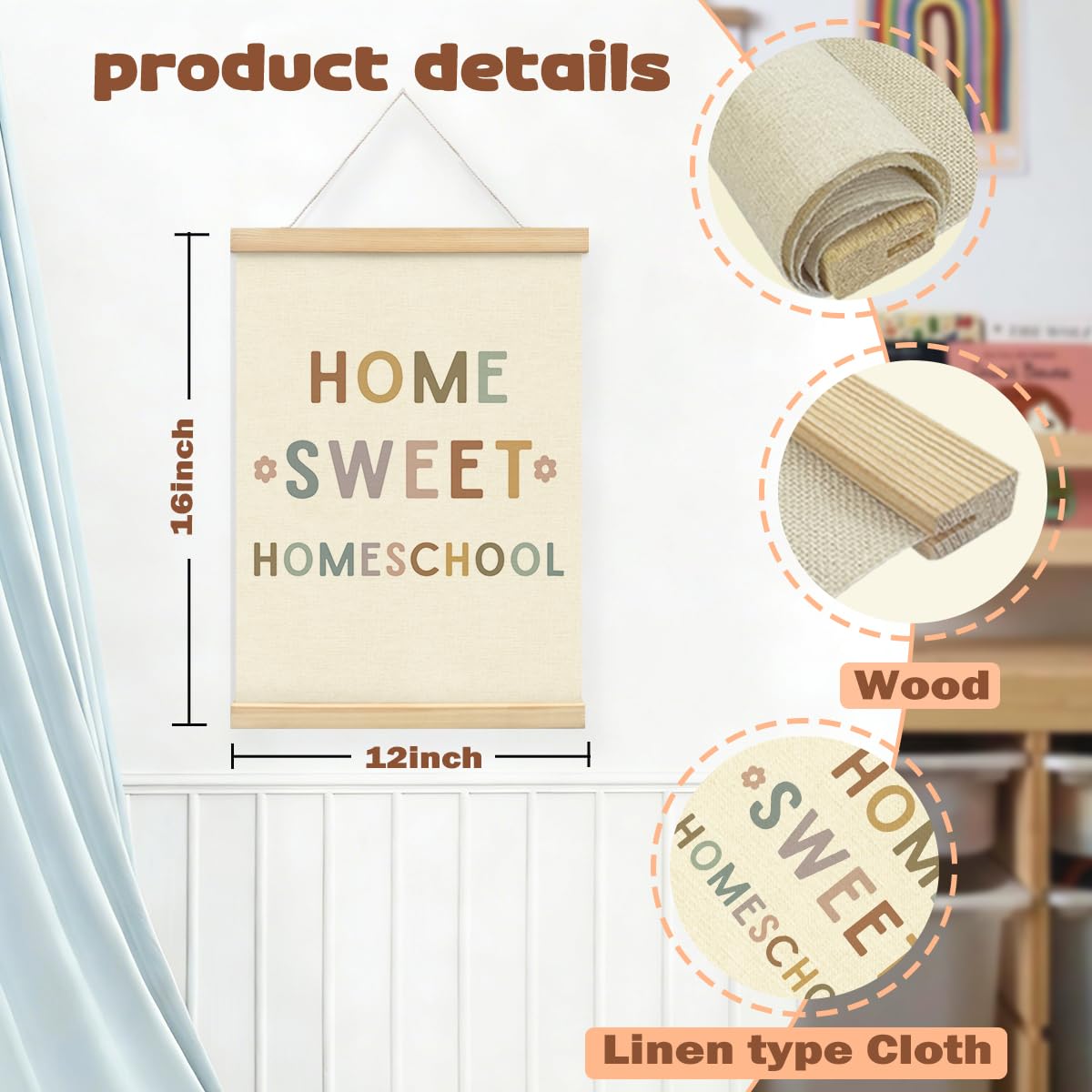 STHTTSW Home Sweet Homeschool Wall Art, Boho Homeschool Decor & Teacher Classroom Wall Art, Motivational Poster for Kids Room, Reading Corner & Homeschools Essentials, 12x16 Inch