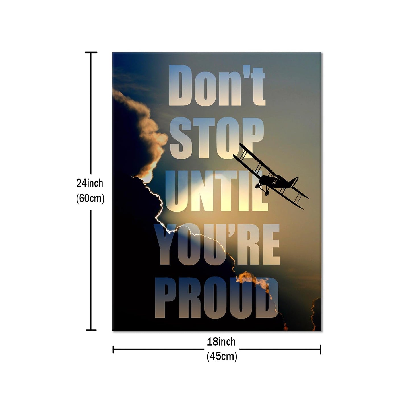 YSPCSUN Inspirational Poster for Office Canvas Wall Art, Don't Stop Until You're Proud Airplane Quote Print for Home Office Dorm Classroom, Single Panel Wall Decor 24x18inch