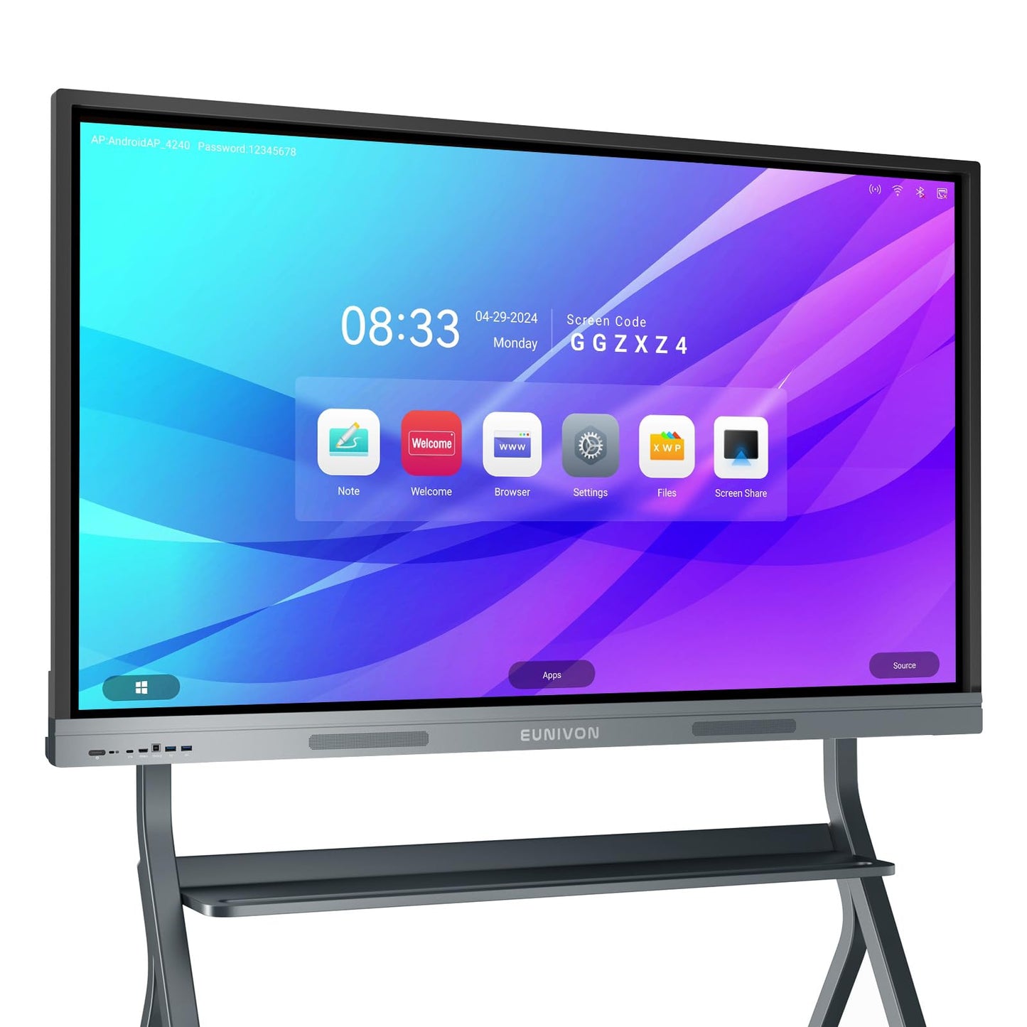 EUNIVON Smart Board, 55'' 4K UHD Smart Whiteboard, 8+128GB Touch Screen Electronic Whiteboard, Interactive Whiteboard for Classroom and Business (Wall Mount Included)