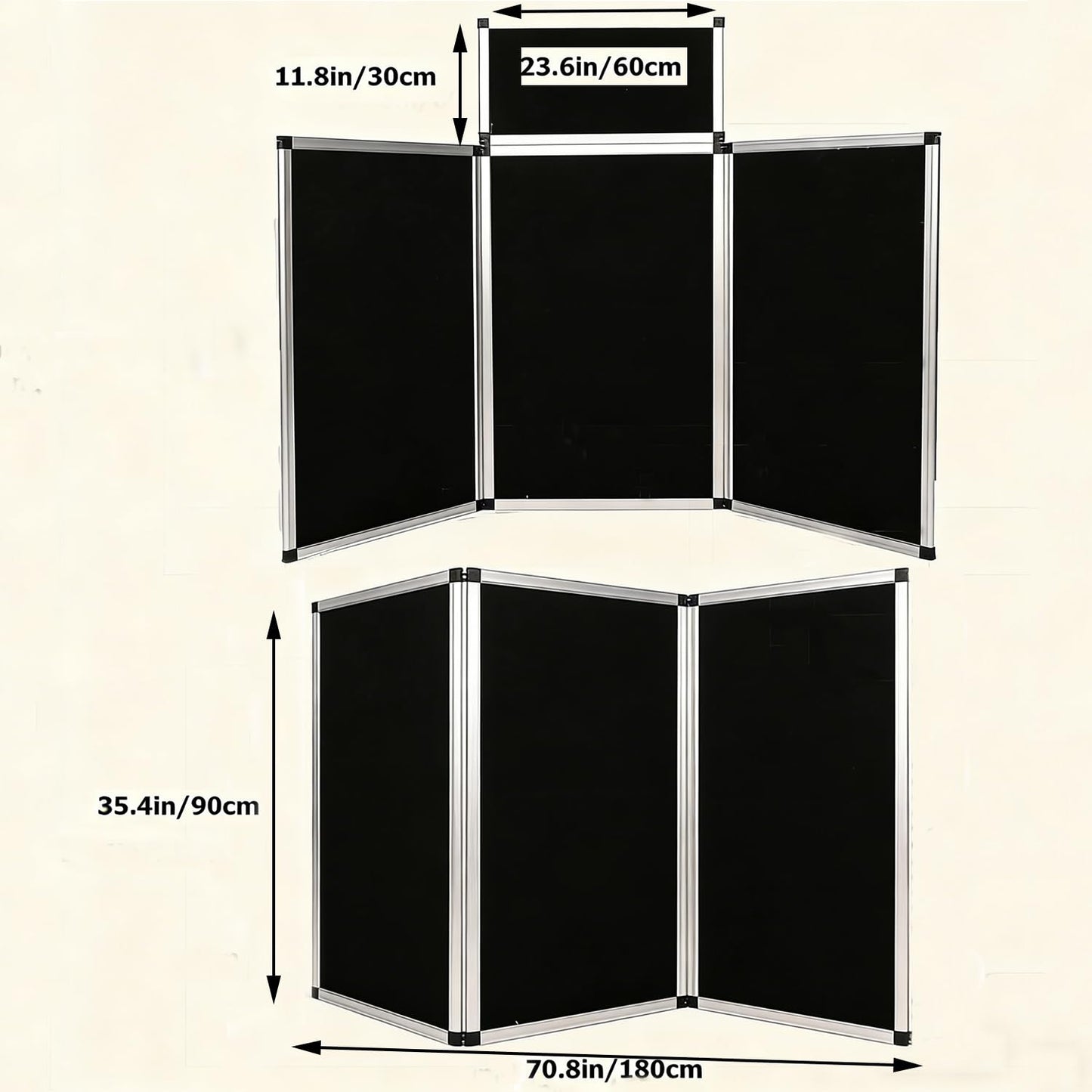 ISXACFF 3+1 Panel Trade Show Presentation Board 70.8“ x 35.4” Black Trifold Poster Board Folding Exhibition Display Boards Double Sided Tabletop Display with Storage Bag Hook & Loop-Receptive Fabric