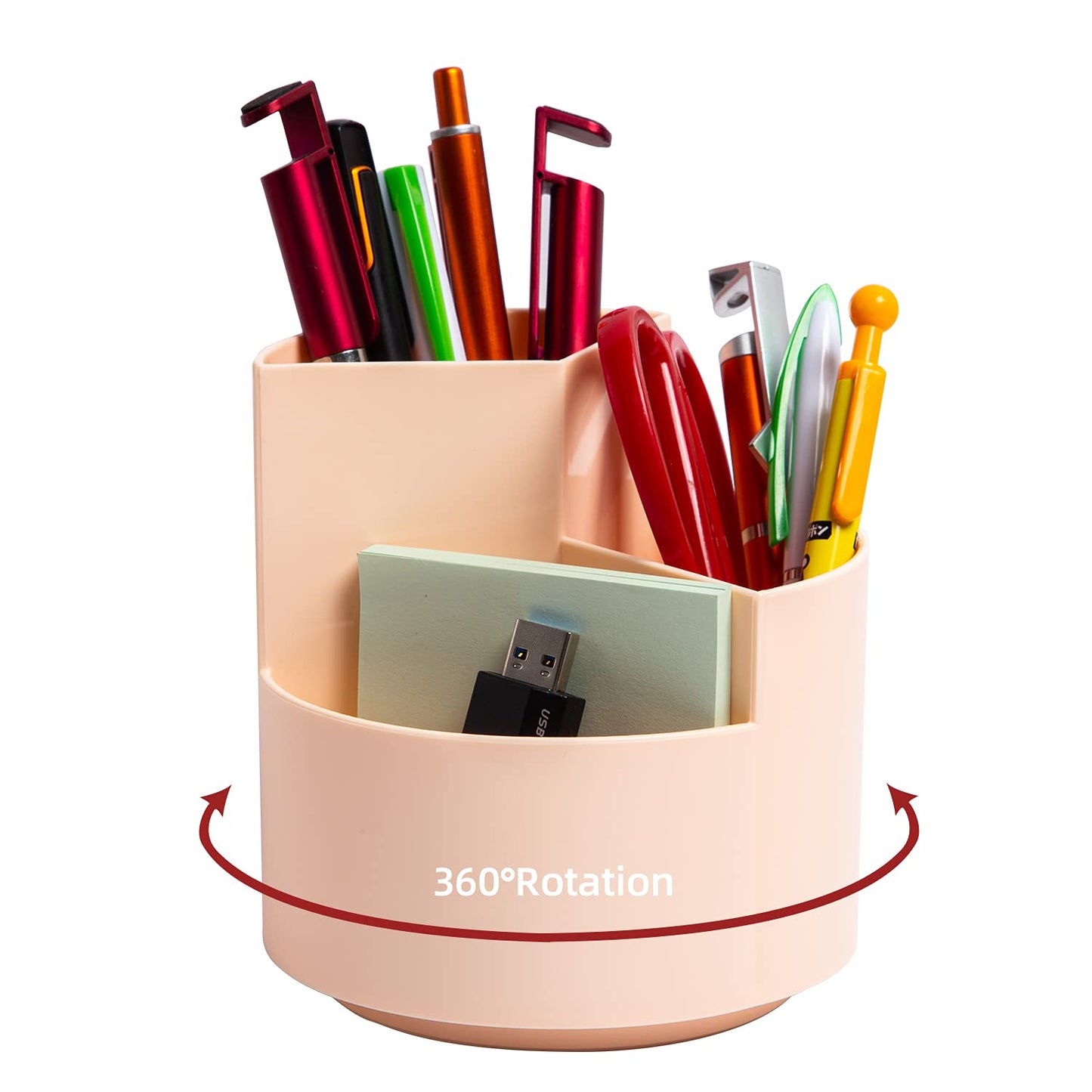 EDENMS Desk Pencil Pen Holder, 3 Slots 360-Degree Spinning Organizers, Desktop Storage Stationery Supplies, Cute Cup Pot for Office, School, Art Supply, Kids - Pink