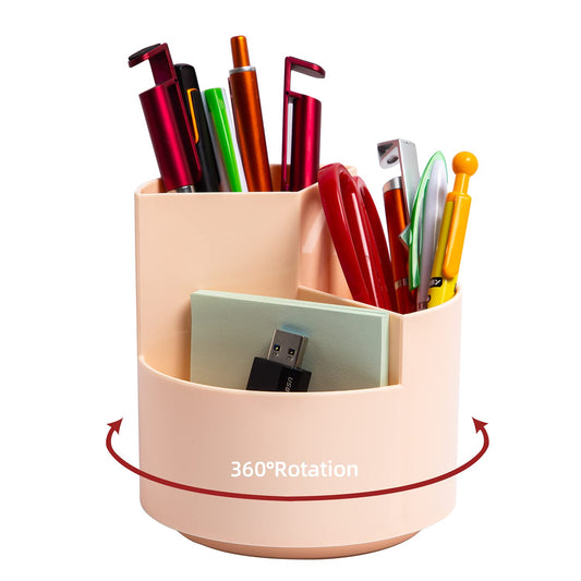 EDENMS Desk Pencil Pen Holder, 3 Slots 360-Degree Spinning Organizers, Desktop Storage Stationery Supplies, Cute Cup Pot for Office, School, Art Supply, Kids - Pink
